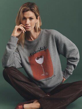 Anthropologie Maeve x Natalia Bagniewska Cocktail Sweatshirt, Heather Grey, XXS